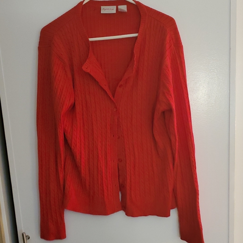 Women's Bright Red Cable-Textured Button Cardigan